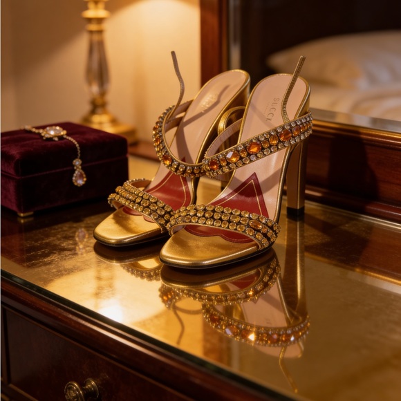 Gucci Women's Gold Embellished Heels - Picture 2 of 13